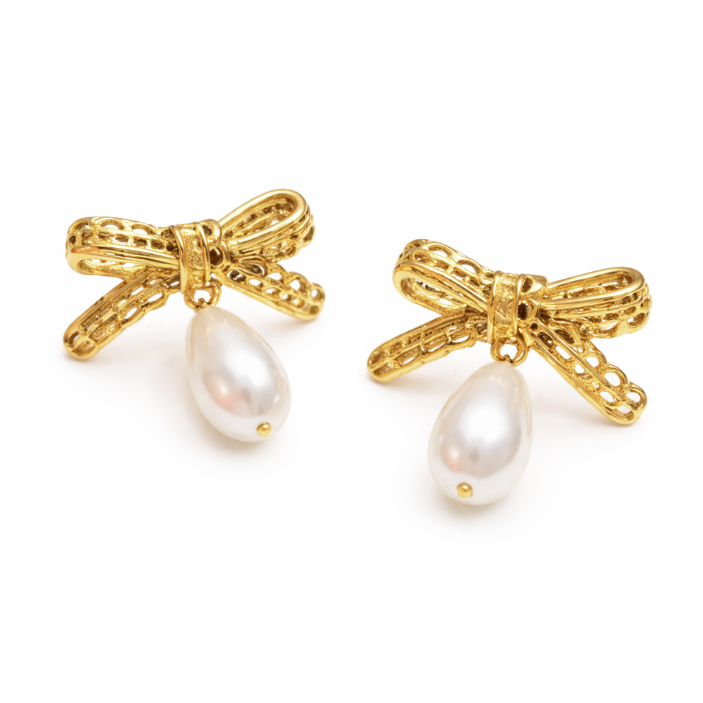 Bow Pearl Øreringe guldbelagt