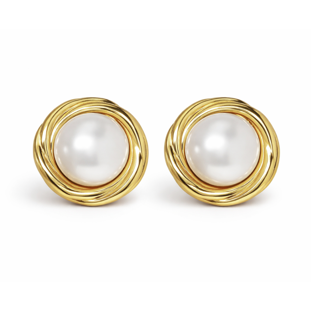 Pearl Frame Studs Guldbelagt